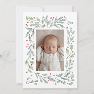watercolor holiday foliage baby greeting card