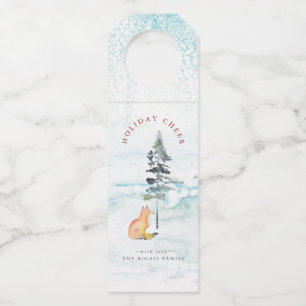 Watercolor Holiday Fox Bottle Hanger Tag
