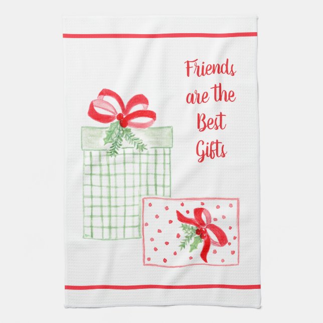 Watercolor Holiday Friends are the Best Gifts Kitchen Towel (Vertical)