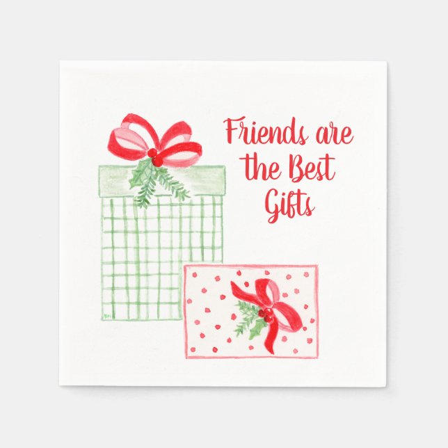 Watercolor Holiday Friends are the Best Gifts Napkins (Front)