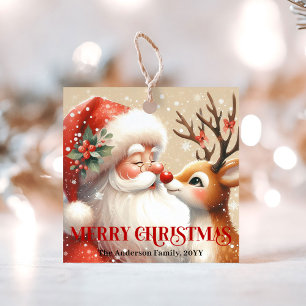 Watercolor Holiday Gift Tags Santa Claus Rudolph