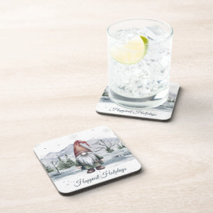 Watercolor Holiday Gnome Beverage Coaster