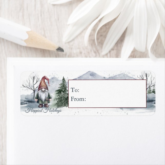 Watercolor Holiday Gnome Christmas Gift Label (Insitu)