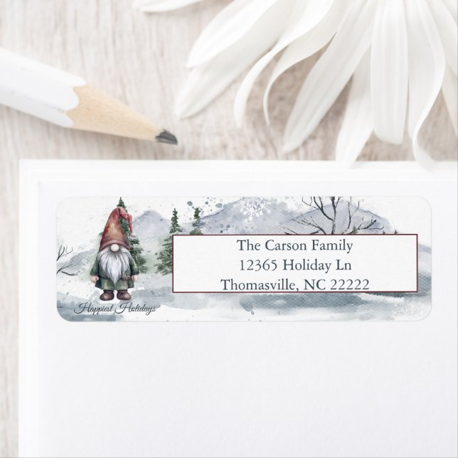 Watercolor Holiday Gnome Personalized Address Label (Insitu)