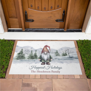 Watercolor Holiday Gnome Personalized Doormat