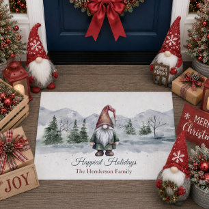 Watercolor Holiday Gnome Personalized Doormat