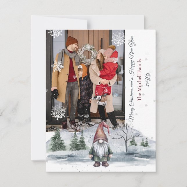 Watercolor Holiday Gnome Photo Holiday Card (Front)