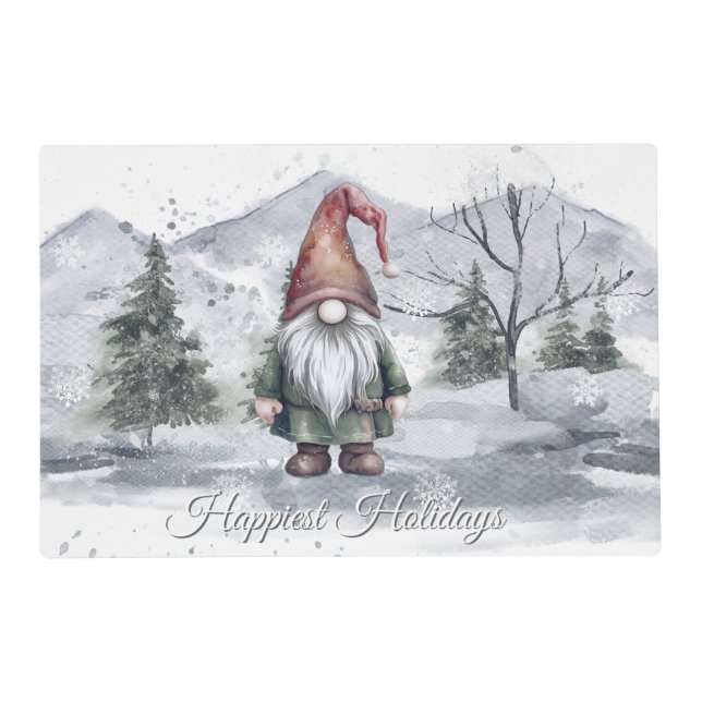 Watercolor Holiday Gnome Placemat (Front)