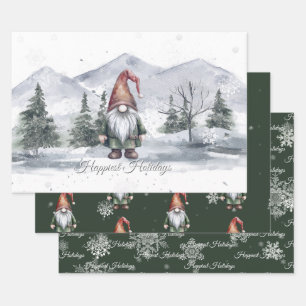 Watercolor Holiday Gnome Wrapping Paper Sheets