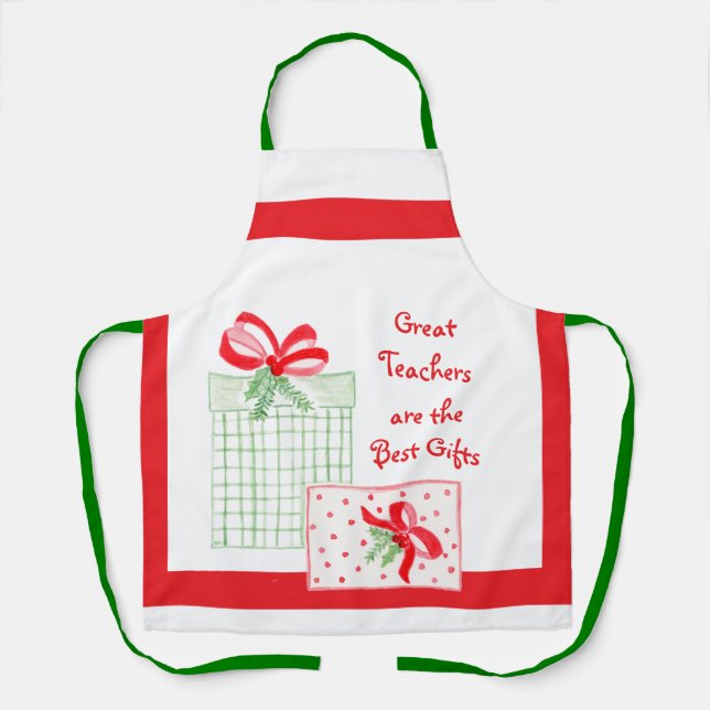 Watercolor Holiday Great Teachers Best Gifts Apron (Front)