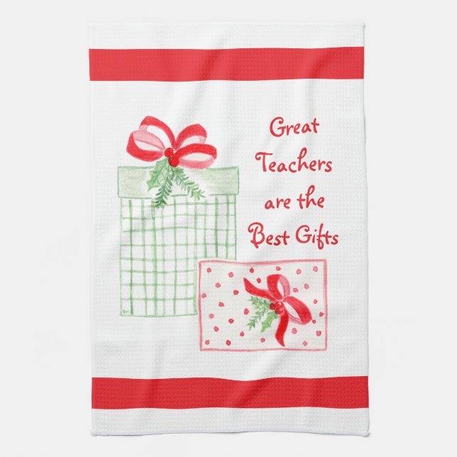 Watercolor Holiday Great Teachers Best Gifts Kitchen Towel (Vertical)