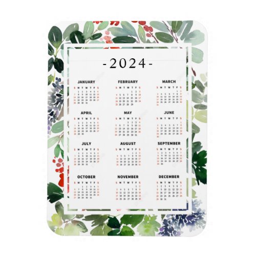 Watercolor Holiday Greenery 2024 Calendar  Magnet