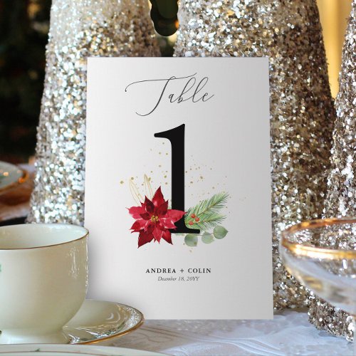 Watercolor Holiday Greenery  Gold Table Number 1