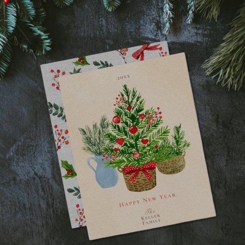 Watercolor Holiday House Plant Flat Christmas Card