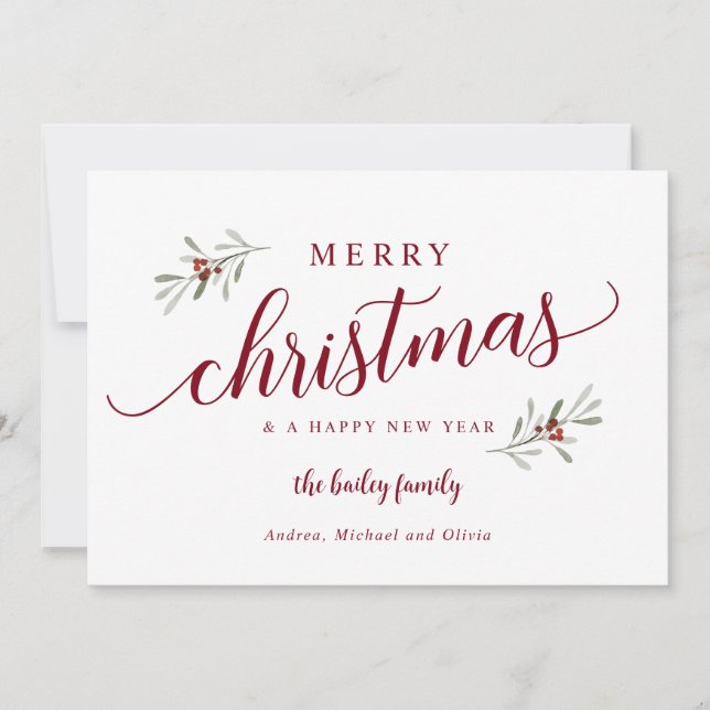 Watercolor Holiday Ivy Non Photo Christmas Card (Front)