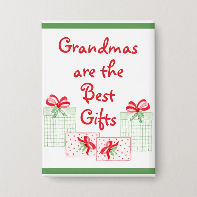 Watercolor Holiday PERSONALIZE Grandma Button (Front)