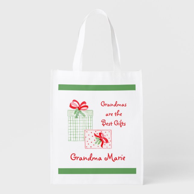 Watercolor Holiday PERSONALIZE Grandma Grocery Bag (Front)