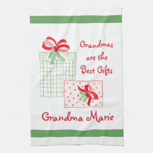 Watercolor Holiday PERSONALIZE Grandma Kitchen Towel