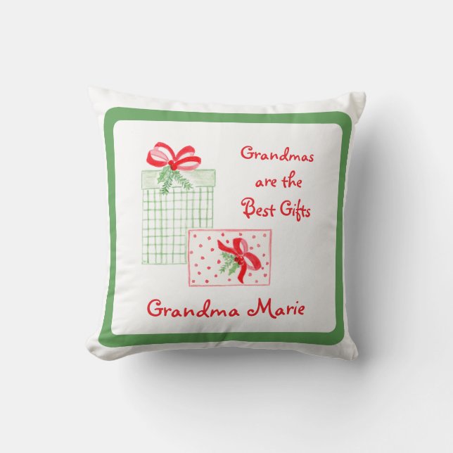 Watercolor Holiday PERSONALIZE Grandma Throw Pillow (Front)