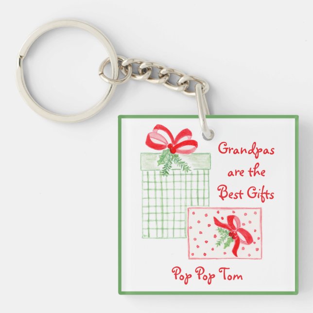 Watercolor Holiday PERSONALIZE Grandpa Acrylic Keychain (Front)