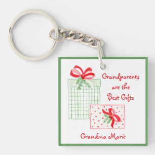 Watercolor Holiday PERSONALIZE Grandparent Keychain