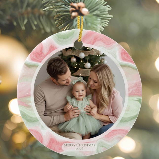 Watercolor Holiday Photo Ceramic Ornament (Holiday Watercolor Photo Ornament Keepsake)