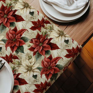 Watercolor Holiday Runner Vintage Poinsettia Print