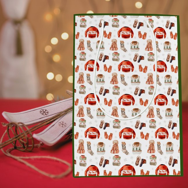 Watercolor Holiday Snow Ski Theme Gift Bag (Creator Uploaded)