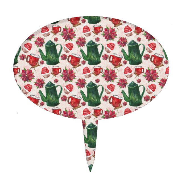 watercolor Holiday Tea Party Cake Topper (Front)