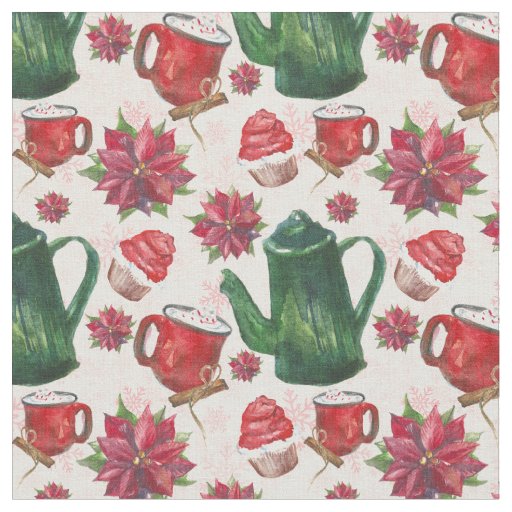 watercolor Holiday Tea Party Fabric