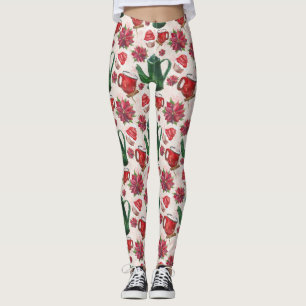 watercolor Holiday Tea Party Leggings