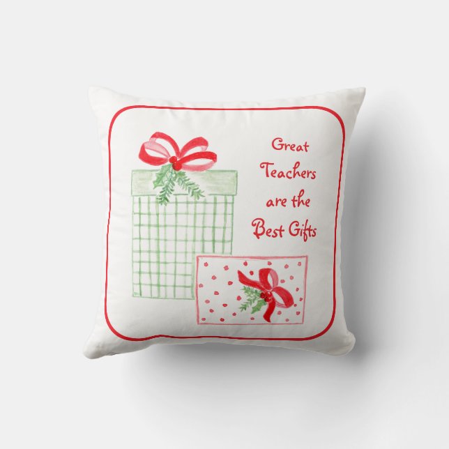 Watercolor Holiday Teachers are the Best Gifts Throw Pillow (Back)