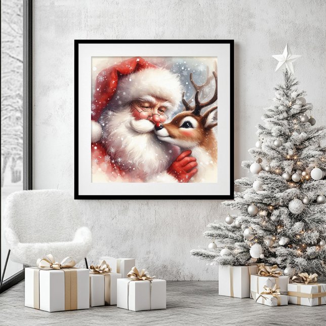 Watercolor Holiday Wall Art Santa and Rudolph (Watercolor Holiday Wall Art Santa and Rudolph)