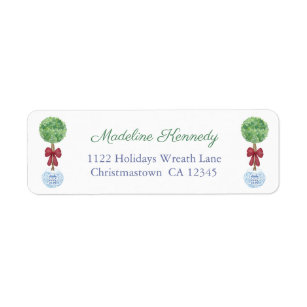 Watercolor Holidays Boxwood Red Bow Return Address Label
