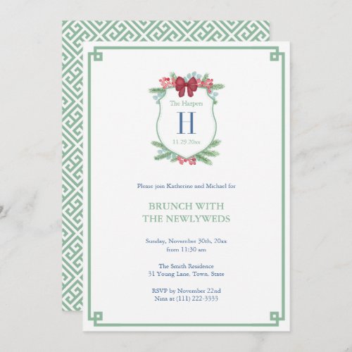 Watercolor Holidays Crest Newlyweds Brunch Party Invitation