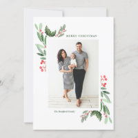 Watercolor Hollies and Greenery Merry Chrismas Holiday Card