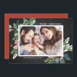 Watercolor Hollies Chalkboard Botanical Photo<br><div class="desc">Send your loved ones holiday greetings this season with this rustic horizontal holiday photo flat card. It features watercolor hollies, faux gold foil accents, matching festive holiday pattern, faux chalkboard background and modern typography. The texts are fully editable. Personalize this holly holiday photo card by adding your photo, name and...</div>