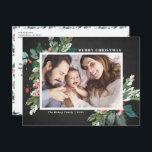 Watercolor Hollies Chalkboard Christmas Photo Holiday Postcard<br><div class="desc">Send your loved ones Christmas greetings this season with this rustic horizontal Christmas photo postcard. It features watercolor hollies, faux gold foil accents, matching festive holiday pattern, faux chalkboard background and modern typography. The texts are fully editable. Personalize this holly Christmas photo card by adding your photo, name and year....</div>