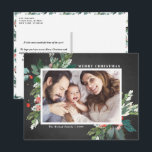 Watercolor Hollies Chalkboard Christmas Photo Holiday Postcard<br><div class="desc">Send your loved ones Christmas greetings this season with this rustic horizontal Christmas photo postcard. It features watercolor hollies, faux gold foil accents, matching festive holiday pattern, faux chalkboard background and modern typography. The texts are fully editable. Personalize this holly Christmas photo card by adding your photo, name and year....</div>