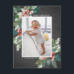 Watercolor Hollies Faux Chalkboard Christmas Photo Holiday Postcard<br><div class="desc">Send your loved ones Christmas cheer this season with this beautiful rustic Christmas photo postcard. It features watercolor hollies, faux gold foil accents, matching festive holiday pattern, faux chalkboard paper and modern typography. The texts are fully editable. Personalize this holly Christmas photo postcard by adding your photo, name and year....</div>