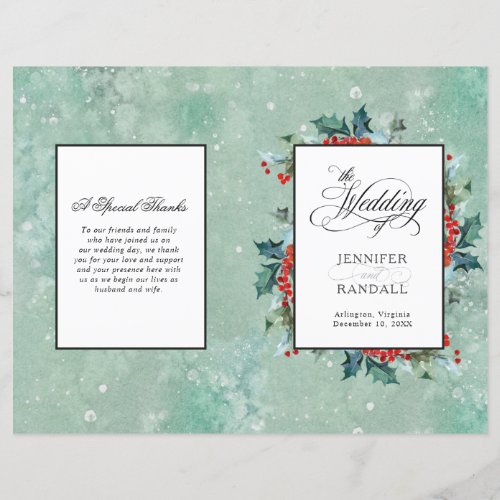 Watercolor Holly and Berrie Folded Wedding Program