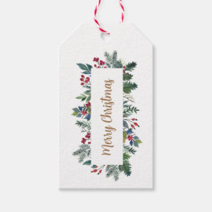 Watercolor Holly and Berries Christmas Floral Gift Tags