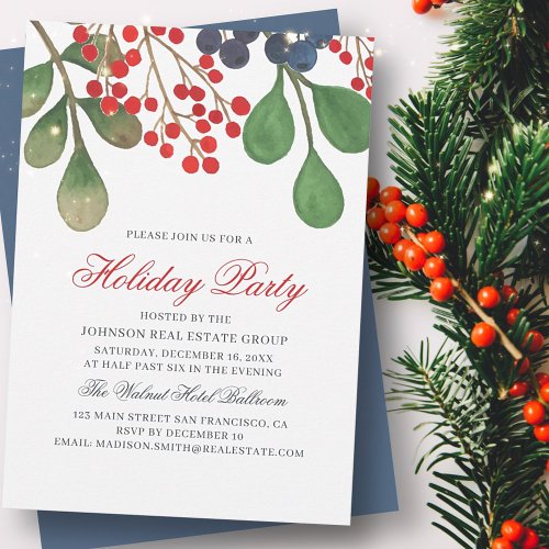 Watercolor Holly and Berries Foliage Holiday Card