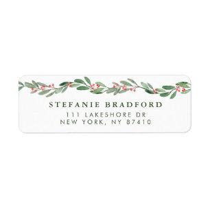 Watercolor Holly and Greenery Garland Holiday Label