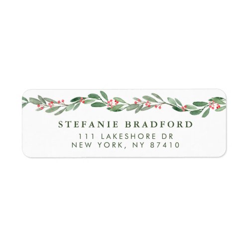 Watercolor Holly and Greenery Garland Holiday Label
