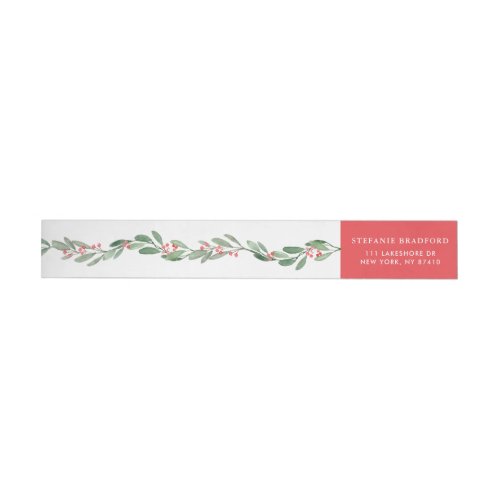 Watercolor Holly and Greenery Garland Holiday Wrap Around Label