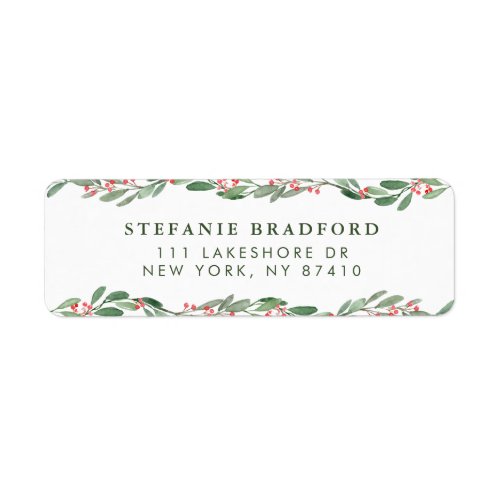 Watercolor Holly and Greenery Garlands Holiday Label