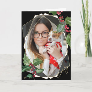 Watercolor Holly and Red Berries Card