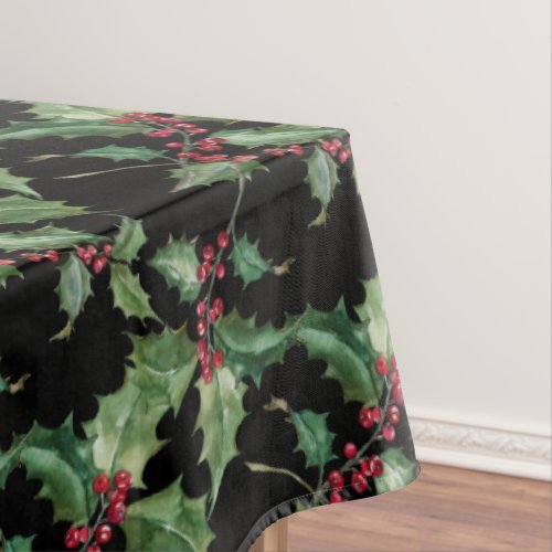 Watercolor Holly and Red Berries Change Color Tablecloth