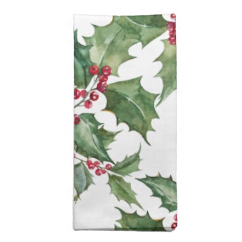 Watercolor Holly and Red Berries Cloth Napkin